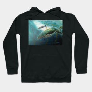 Whale Song, Whale Mother and Calf, Underwater Painting Hoodie